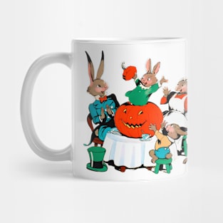 rabbits celebrating halloween vintage funny horror Mug